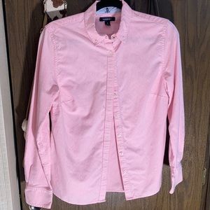 Lands End pink/white stripped long sleeve blouse